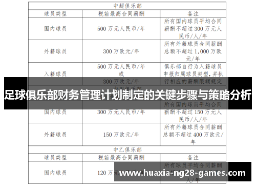 足球俱乐部财务管理计划制定的关键步骤与策略分析
