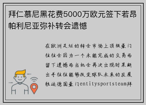 拜仁慕尼黑花费5000万欧元签下若昂帕利尼亚弥补转会遗憾